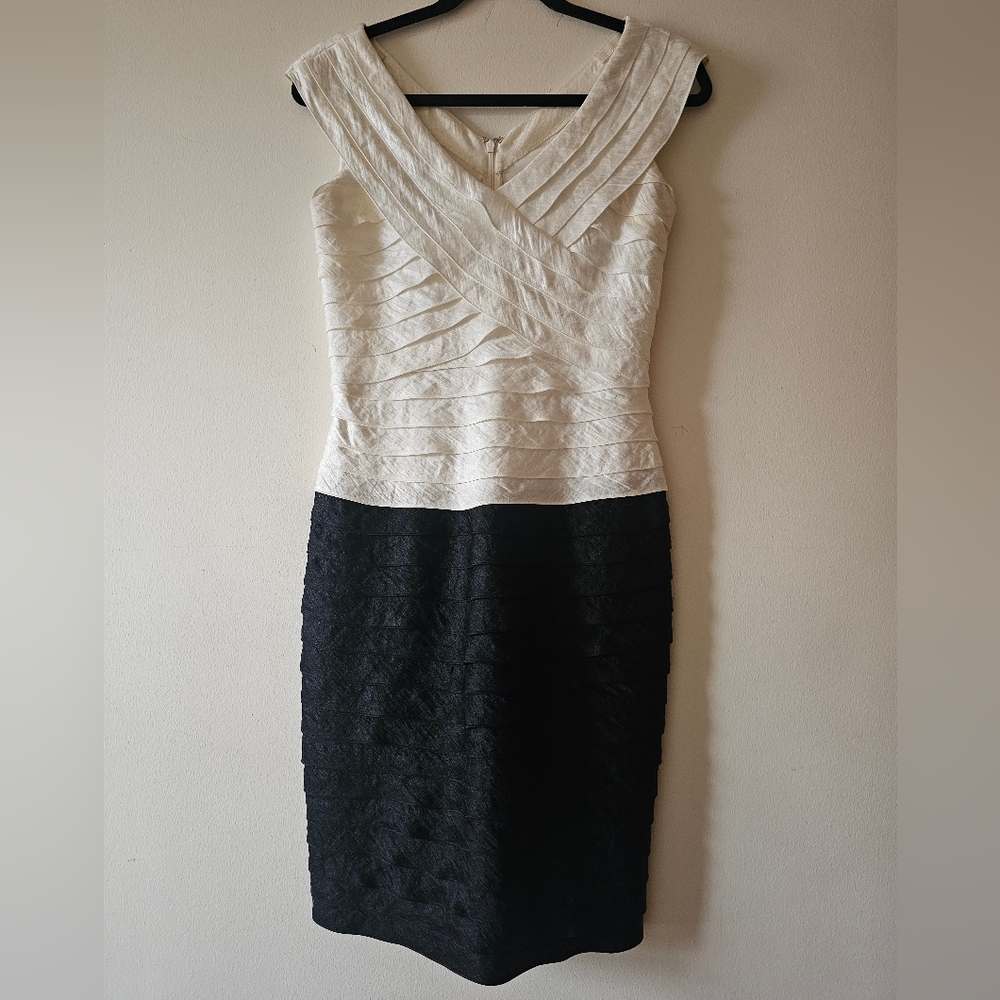 Adrianna Papell Black and Cream Asymmetrical Dress